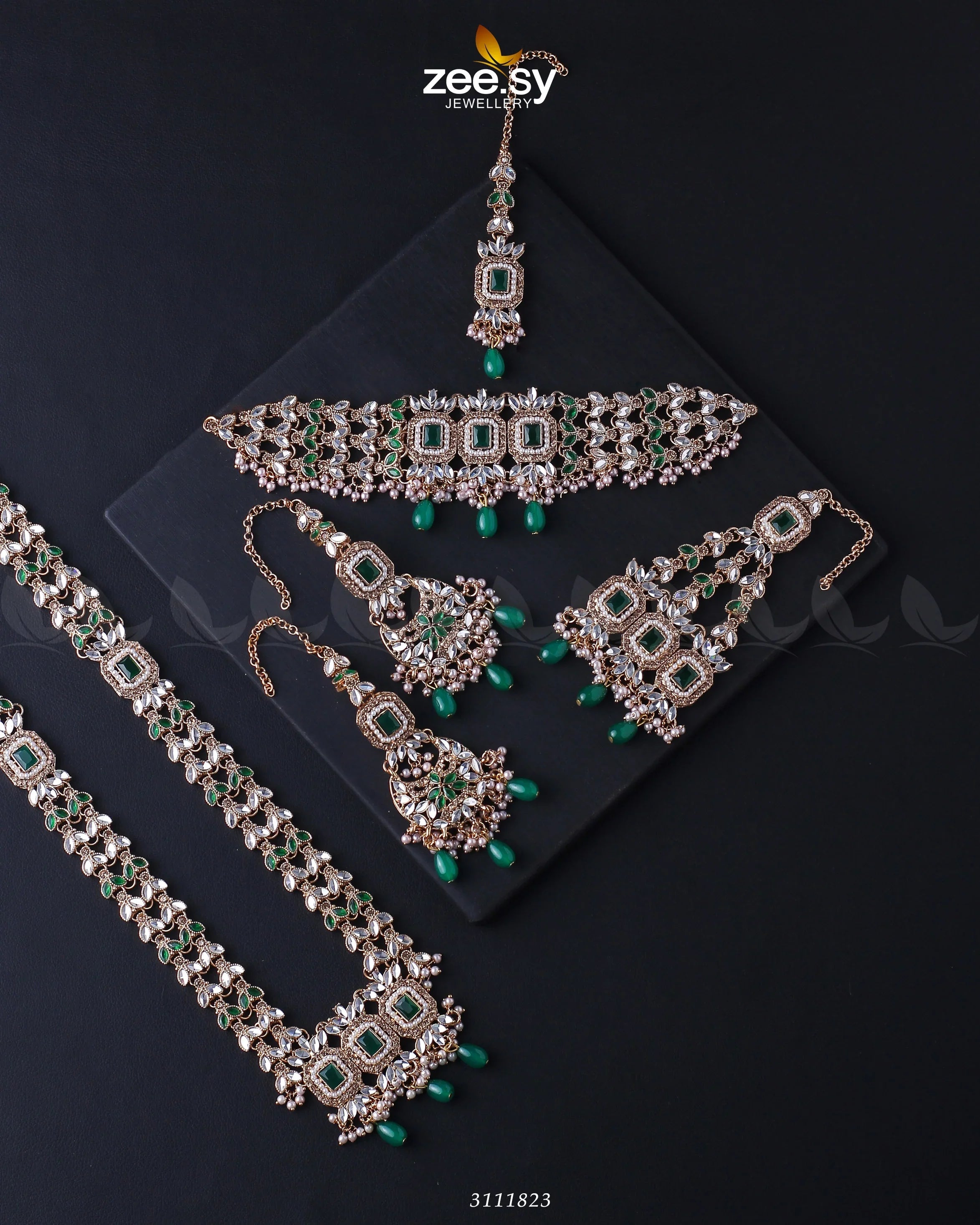Anushka Bridal Set Golden Green - Zeesy Jewellery
