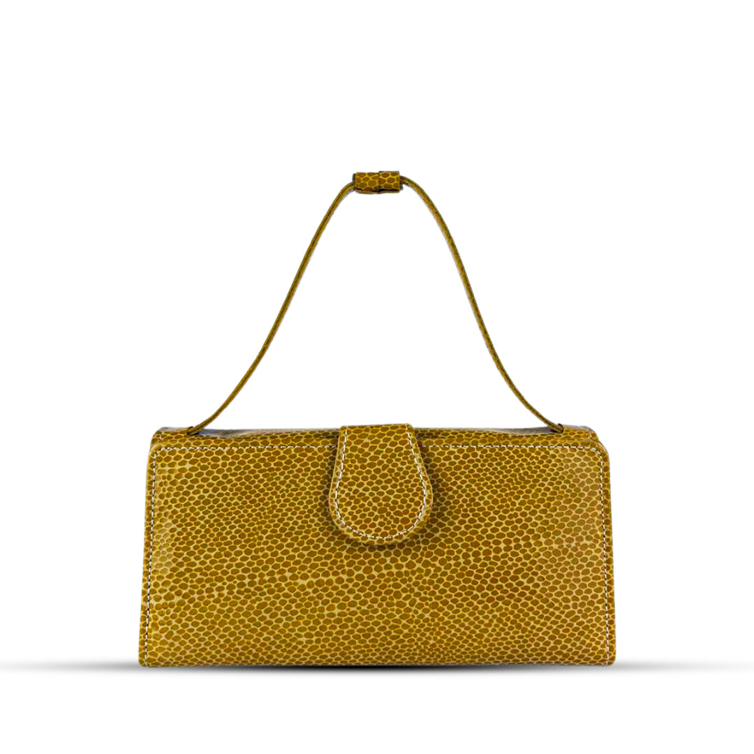 Leather Clutch With Moving Handle Yellow women's wallet & clutch in yellow by Bag X
