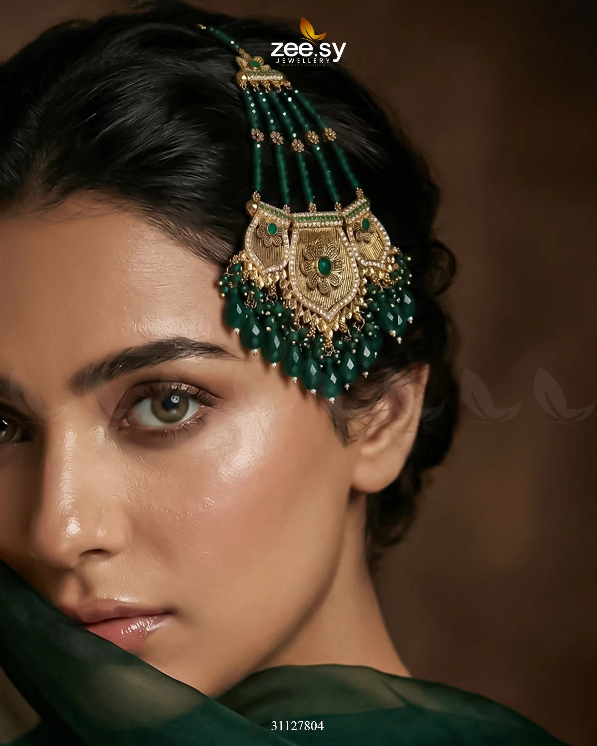 Gulnar Floral Beads Jhumar Golden Green - Zeesy Jewellery