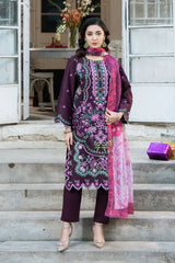 Dhaga Stitched 3 Piece Embroidered Summer Suit-Lantana