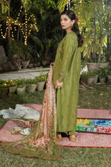 Dhaga Stitched 3 Piece Embroidered Summer Suit-Olivkovyy