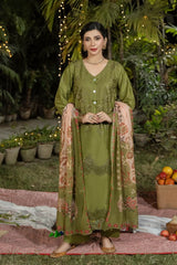 Dhaga Stitched 3 Piece Summer Suit-Olivkovyy