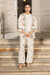 Dhaga Stitched 3 Piece Embroidered Summer Suit-Ivorya