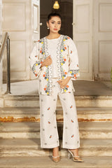 Dhaga Stitched 3 Piece Summer Suit-Ivorya