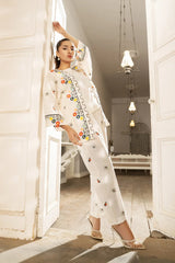 Dhaga Stitched 3 Piece Embroidered Summer Suit-Ivorya