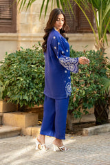Dhaga Stitched Summer Women Suit-Azure bloom