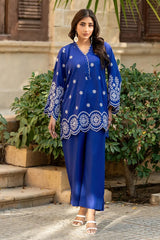 Dhaga Stitched Summer Women Suit-Azure bloom