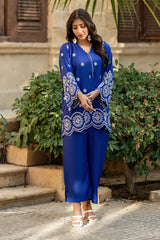 Dhaga Stitched Summer Women Suit-Azure bloom