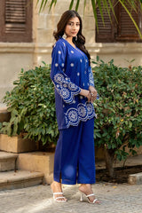 Dhaga Stitched Summer Women Suit-Azure bloom
