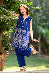 Dhaga Stitched Co-Ord Kids Suit-Blue Bloomer
