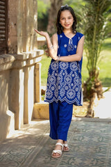 Dhaga Stitched Co-Ord Kids Suit-Blue Bloomer