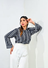 WestWalk By Mashrib Western Shirts Suit-Black Stripes Linen Shirt