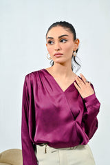 WestWalk By Mashrib Western Shirts Suit-Purple Silk Wrap Top