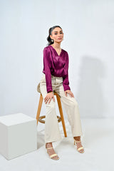 WestWalk By Mashrib Western Shirts Suit-Purple Silk Wrap Top