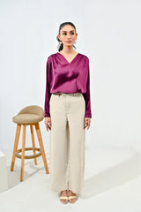 WestWalk By Mashrib Western Shirts Suit-Purple Silk Wrap Top
