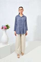 WestWalk By Mashrib Western Shirts Collection'2025-Blue Patterned Linen Shirt