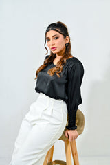 WestWalk By Mashrib Western Shirts Suit-Black Silk Top