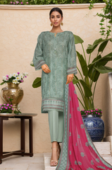 Damask By HZ Stitched 3 Piece Prints Jacquard Suit-DPJ-037-Green