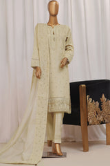 Sheer By HZ Stitched 3 Piece Formals Khaddi Net Suit-HZK-191-Beige