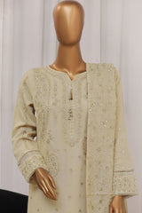 Sheer By HZ Stitched 3 Piece Formals Khaddi Net Suit-HZK-191-Beige