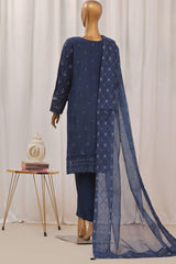 Sheer By HZ Stitched 3 Piece Formals Khaddi Net Suit-HZK-192-Navy Blue