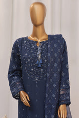 Sheer By HZ Stitched 3 Piece Formals Khaddi Net Suit-HZK-192-Navy Blue