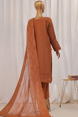 Sheer By HZ Stitched 3 Piece Formals Khaddi Net Suit-HZK-193-Rust