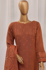 Sheer By HZ Stitched 3 Piece Formals Khaddi Net Suit-HZK-193-Rust