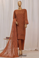 Sheer By HZ Stitched 3 Piece Formals Khaddi Net Suit-HZK-193-Rust