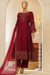 Shaadmaani By HZ Stitched 3 Piece Luxury Formals Suit-HZK-213-Maroon