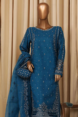 Falsafaa By HZ Stitched 3 Piece Emb Organza Vol-07 Collection'2025-HZK-215-Turquoise