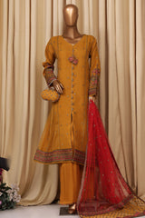Falsafaa By HZ Stitched 3 Piece Emb Organza Vol-07 Collection'2025-HZK-216-Mustard