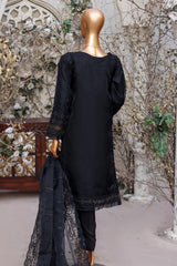Falsafaa by HZ Ready To Wear 3 Piece Embroidered Organza Suit-HZK-97-Black