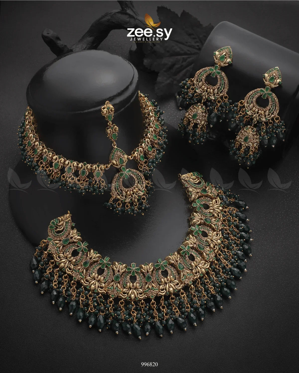 Hadiqa Bridal Set Green - Zeesy Jewellery
