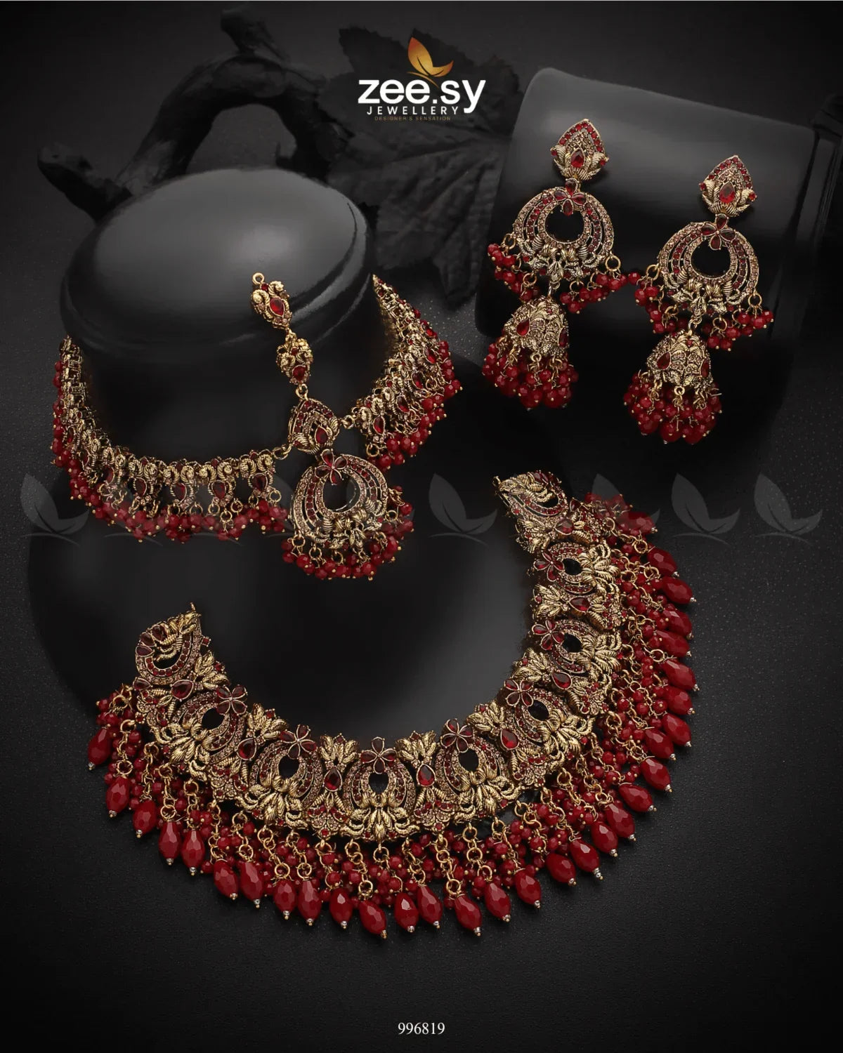 Hadiqa Bridal Set Red - Zeesy Jewellery
