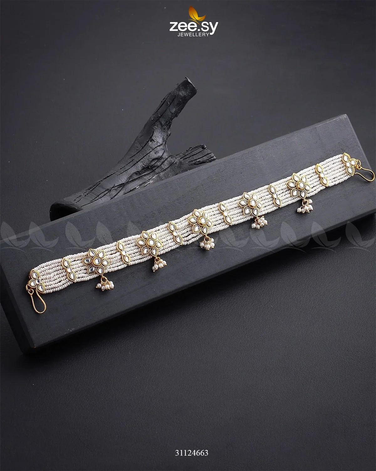 Hairloon Broad Floral Sheesh Patti Full Pearl - Zeesy Jewellery