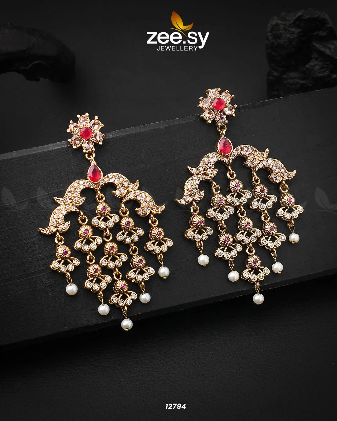 Hanging Earrings Golden Red - Zeesy Jewellery