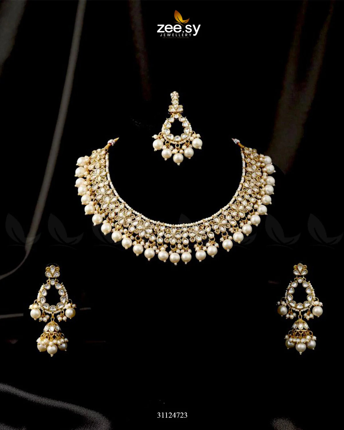 Heirloom Grand Luminous Necklace Set Golden Pearl - Zeesy Jewellery