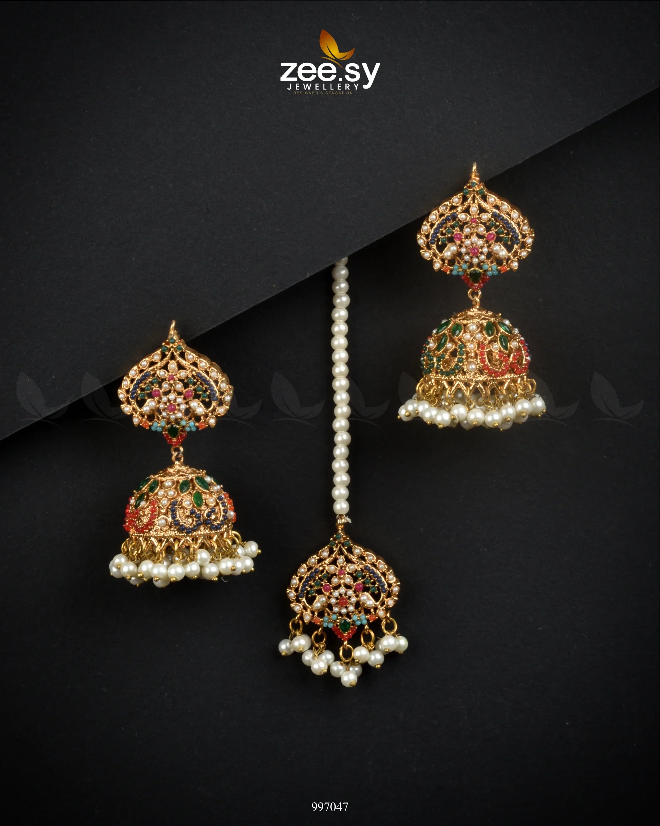 Heritage Jhumka Earrings Green - Zeesy Jewellery