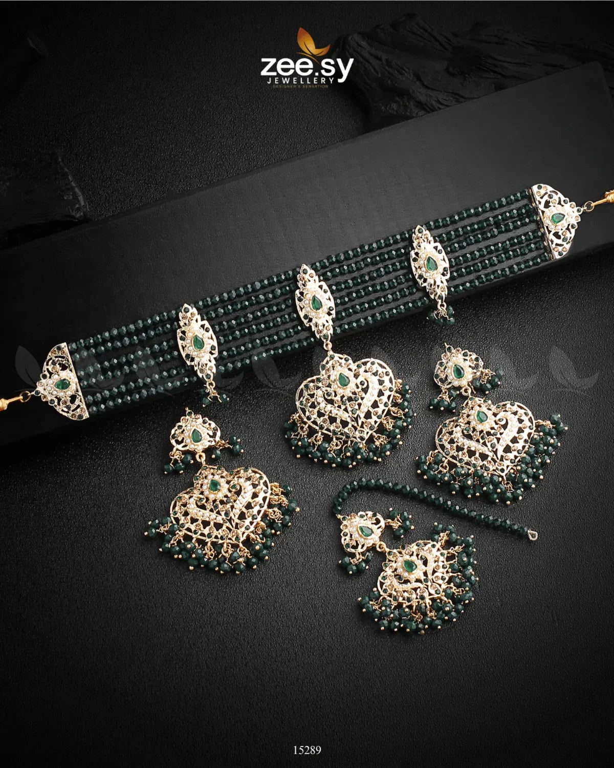 Hyderabadi Guluband Necklace Green - Zeesy Jewellery