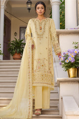 Sheer By HZ Stitched 3 Piece Emb Khaddi Net Formals Suit-HZK-226-Cream