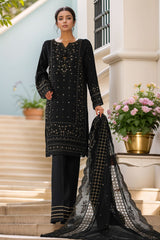 Sheer By HZ Stitched 3 Piece Emb Khaddi Net Formals Suit-HZK-224-Black