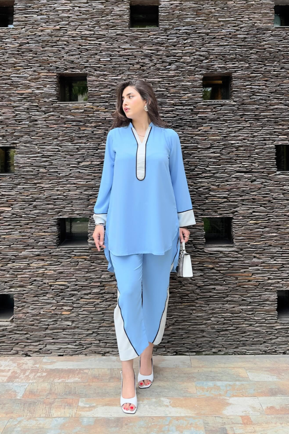 Ice blue Co-ord set Momina Ammar