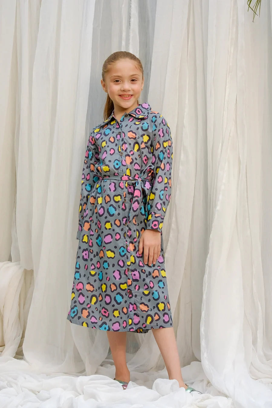 Dhaga Stitched 2 Piece Premium Cambric Kids Collection'2025-Grey Leopard