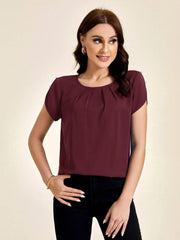 Sprinkles Stitched 1 Piece Summer Shirts Kids Collection'2025-Maroon Solid Pleated Detail Top