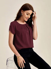 Sprinkles Stitched 1 Piece Summer Shirts Kids Collection'2025-Maroon Solid Pleated Detail Top