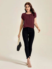 Sprinkles Stitched 1 Piece Summer Shirts Kids Collection'2025-Maroon Solid Pleated Detail Top