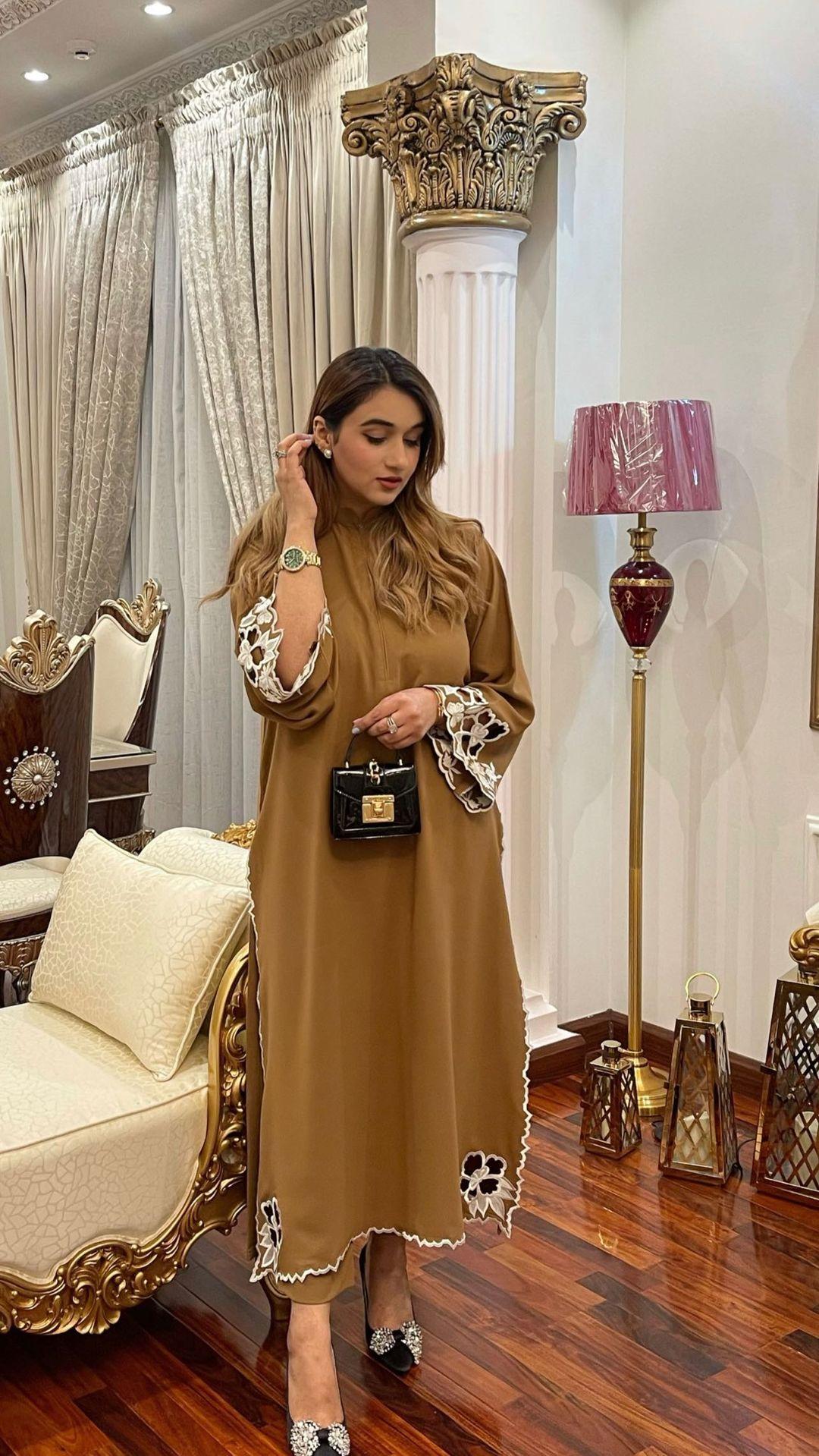 Manahils Stitched Camel Brown Scallop