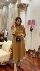 Manahils Stitched Camel Brown Scallop
