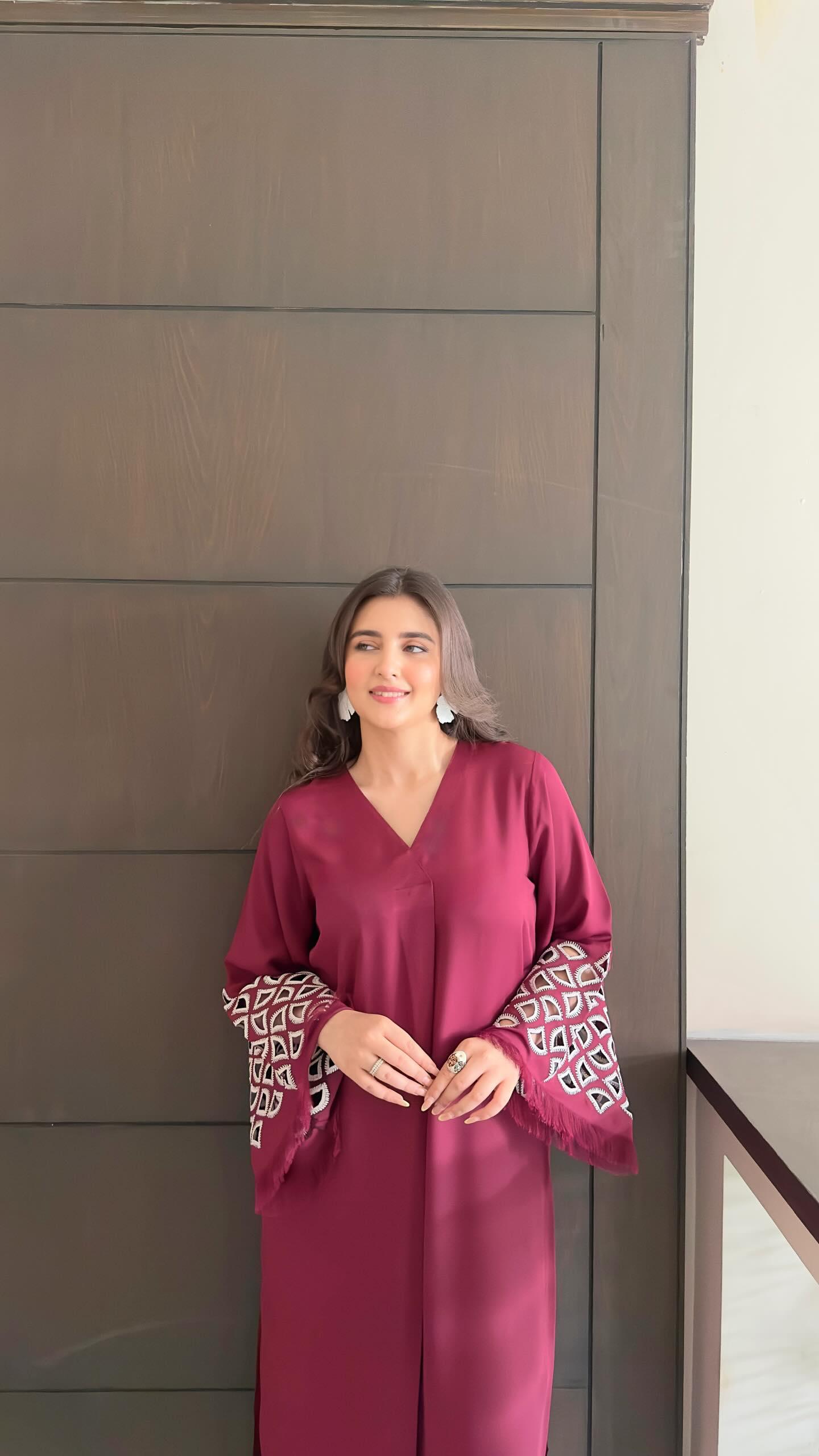 Manahils Stitched Burgundy Maroon Embroidered  Tunic